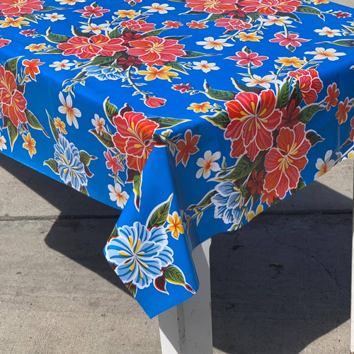 102" x 47.5" Rectangle Hibiscus Tablecloth: Blue - HYDE Ltd.