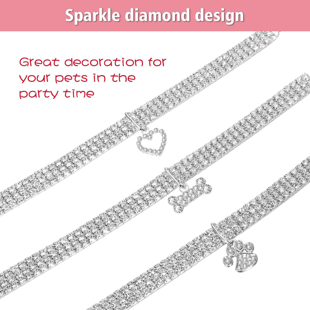 3 Pieces Bling Rhinestones Pet Collars with Glitter Pendant - HYDE Ltd.