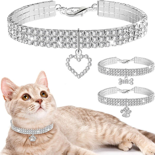 3 Pieces Bling Rhinestones Pet Collars with Glitter Pendant - HYDE Ltd.