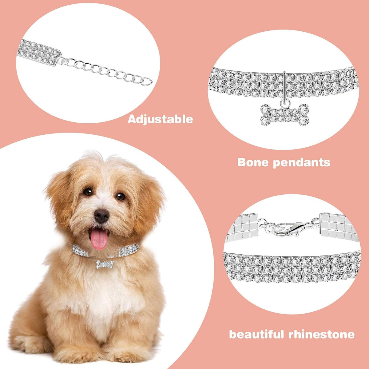 3 Pieces Bling Rhinestones Pet Collars with Glitter Pendant - HYDE Ltd.