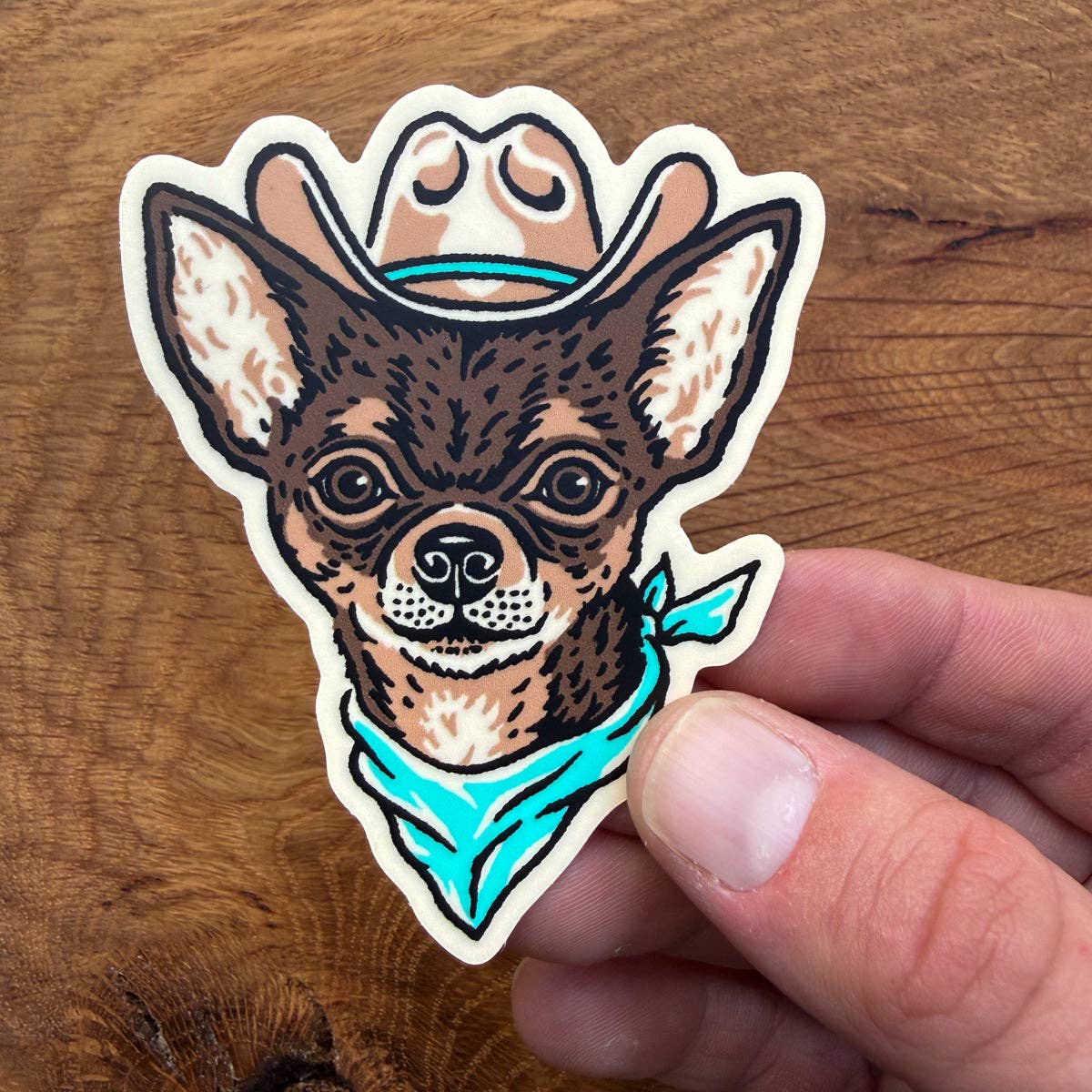 Brown Chihuahua Cowdog - 3 Inch Matte Vinyl Cowboy Dog Sticker - HYDE