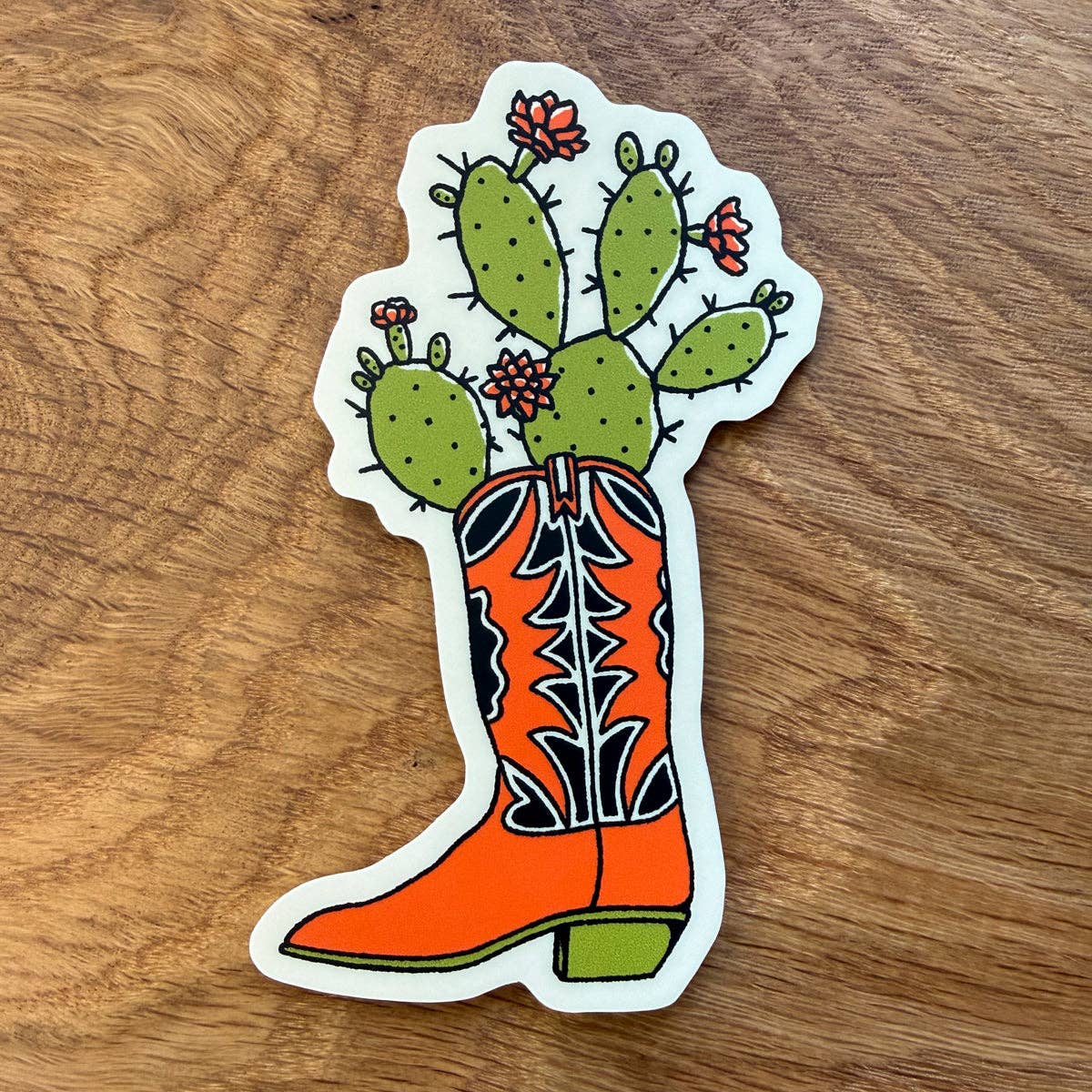 Cacti Flower Boot - 4 Inch Matte Vinyl Western Sticker - HYDE