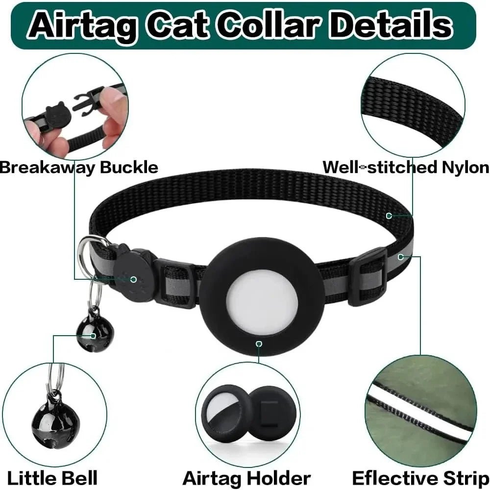 Cute Cat Collar Airtag Breakaway Reflective Kitten Collar with Bell for Apple Air Tag Holder Bell Nylon Silicone Collar for Cats (No Airtag) - HYDE Ltd.