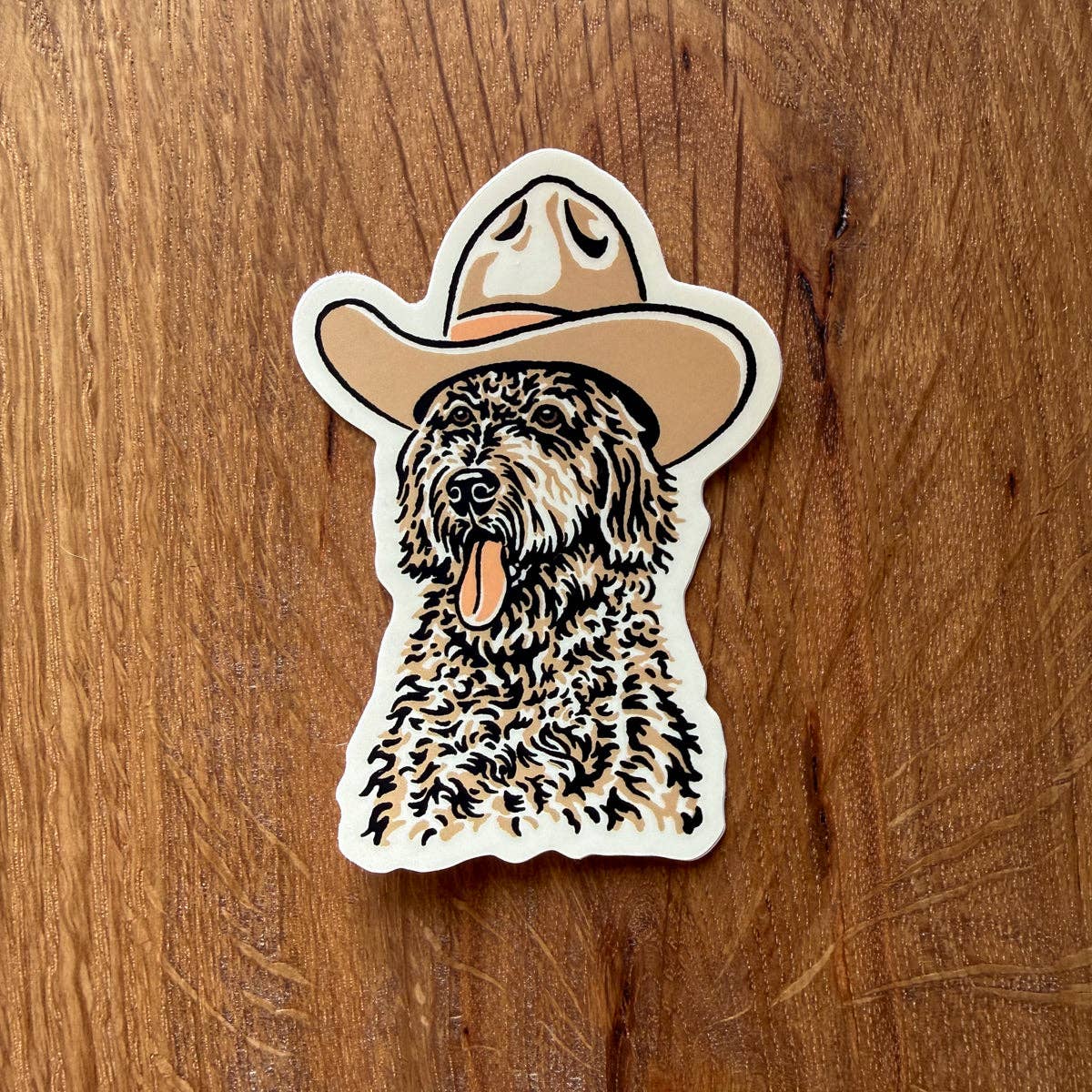 Goldendoodle Cowdog - 3 Inch Small Matte Vinyl Cowboy Dog Sticker - HYDE
