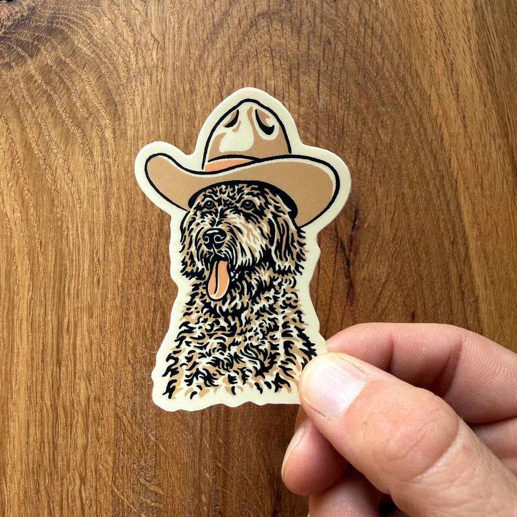 Goldendoodle Cowdog - 3 Inch Small Matte Vinyl Cowboy Dog Sticker - HYDE