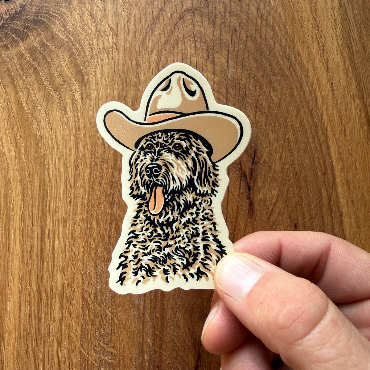 Goldendoodle Cowdog - 3 Inch Small Matte Vinyl Cowboy Dog Sticker - HYDE