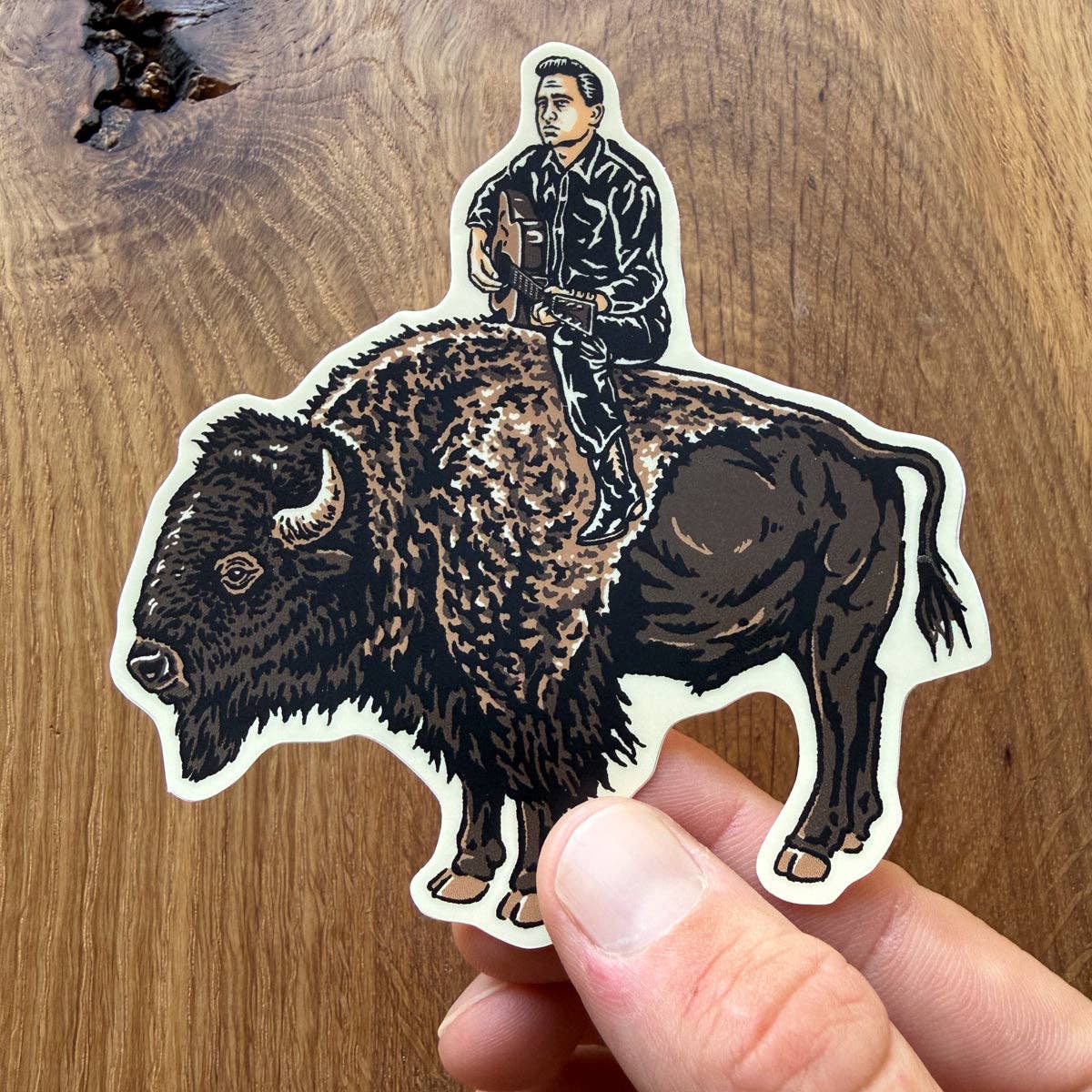 Johnny on a Bison - 4 Inch Matte Vinyl Folk Music Sticker - HYDE