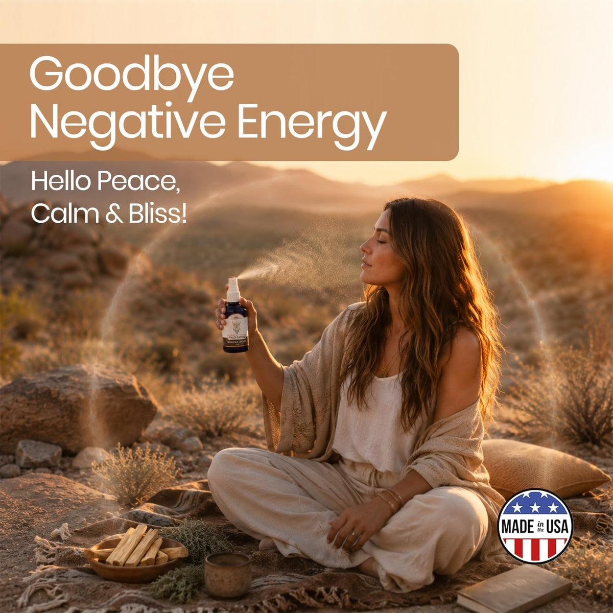 Palo Santo & Sage Smudge Spray (114ml) is a Palo Santo aromatherapy mist spray designed to cleanse negative energy, create a spiritual ambiance, and provide smokeless smudging. It’s also an aura cleansing and protection spray. (Made in the USA) - HYDE Ltd.