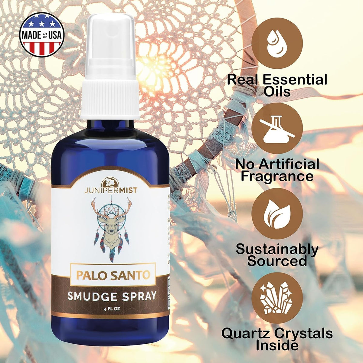 Palo Santo & Sage Smudge Spray (114ml) is a Palo Santo aromatherapy mist spray designed to cleanse negative energy, create a spiritual ambiance, and provide smokeless smudging. It’s also an aura cleansing and protection spray. (Made in the USA) - HYDE Ltd.