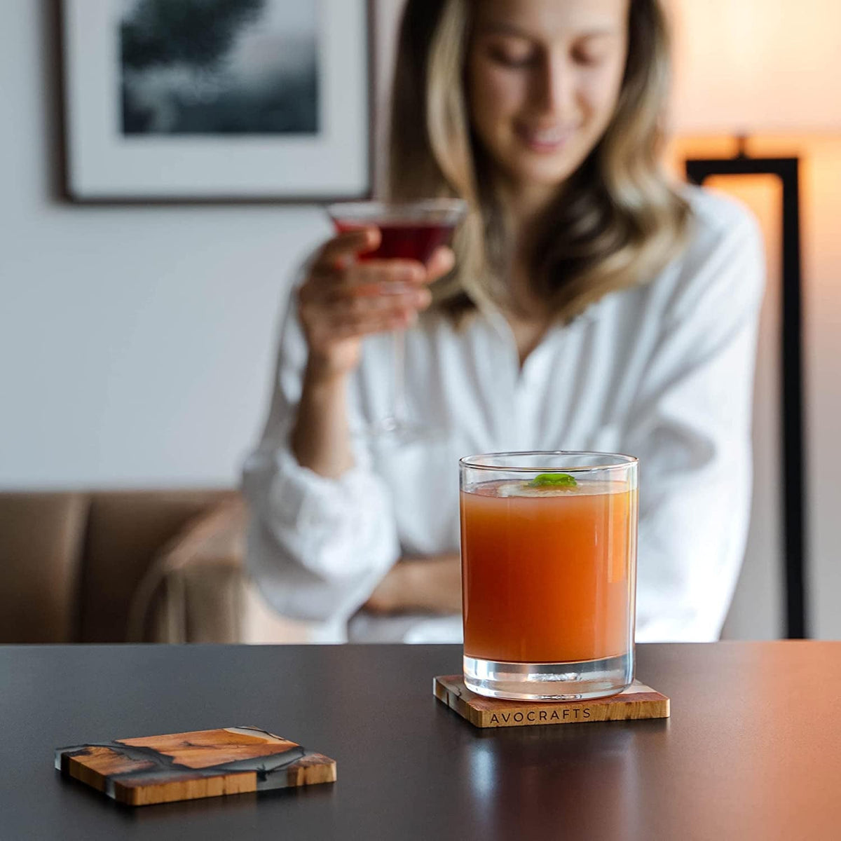 Wooden Coasters Set, Epoxy Coasters, Modern Coasters with Holder, Cedar Wood Coaster (6, No Holder) - HYDE Ltd.