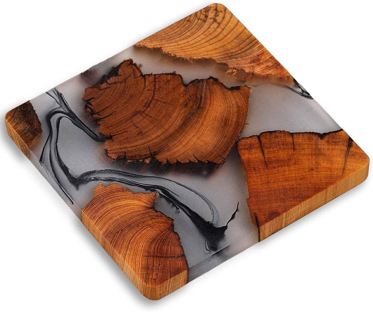 Wooden Coasters Set, Epoxy Coasters, Modern Coasters with Holder, Cedar Wood Coaster (6, No Holder) - HYDE Ltd.