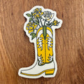 Yellow Rose Flower Boot - 4 Inch Matte Vinyl Western Sticker - HYDE