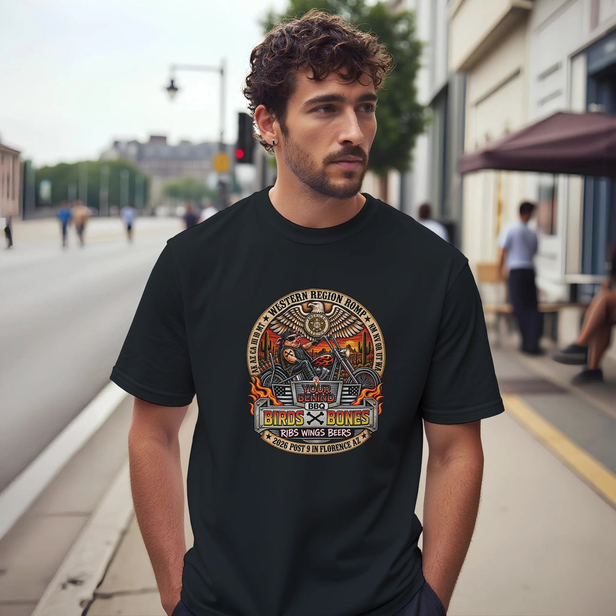 Your Behind BBQ/AL Romp 2026 Biker Pig Tee in Your Choice of Four Desert Hues - HYDE