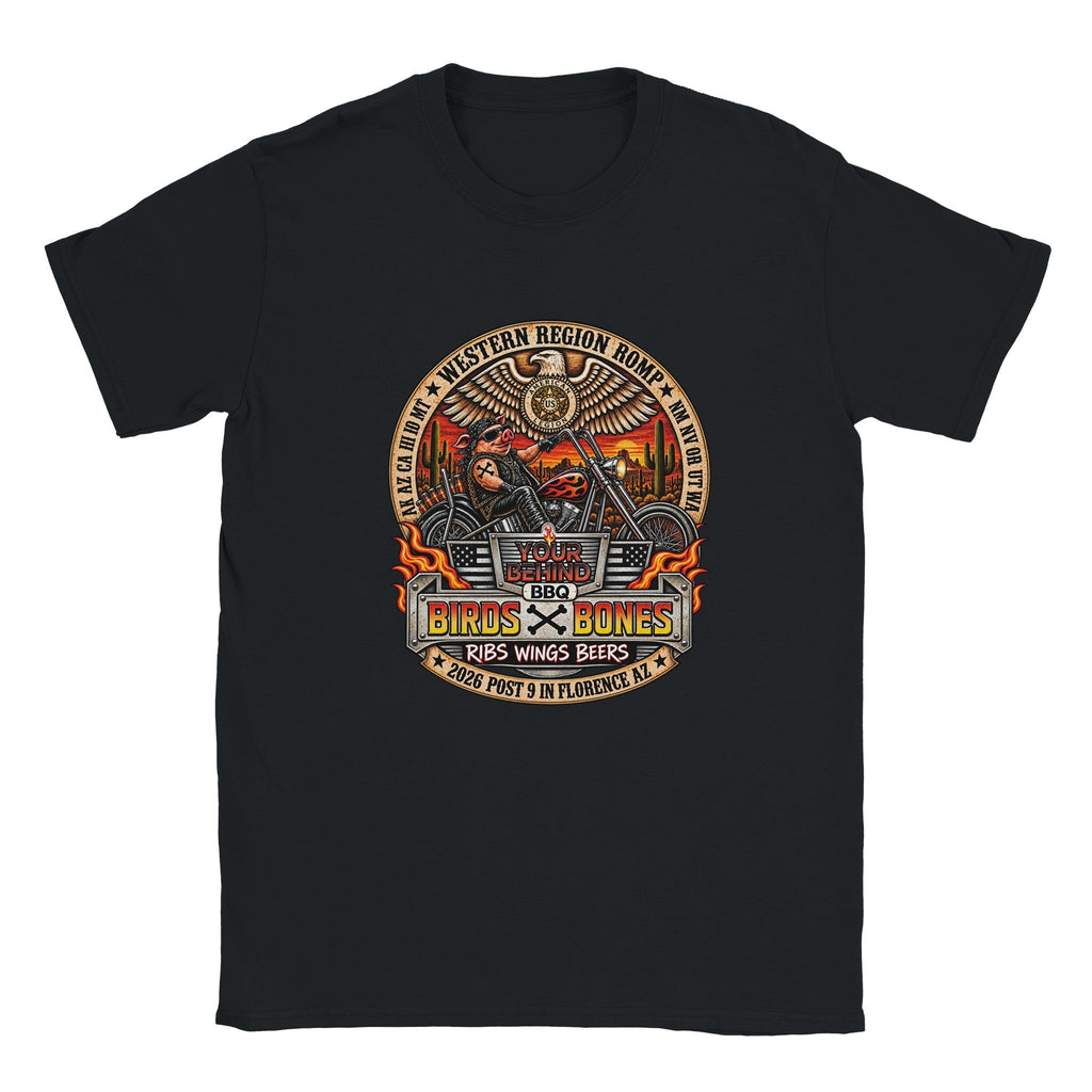 Your Behind BBQ/AL Romp 2026 Biker Pig Tee in Your Choice of Four Desert Hues - HYDE