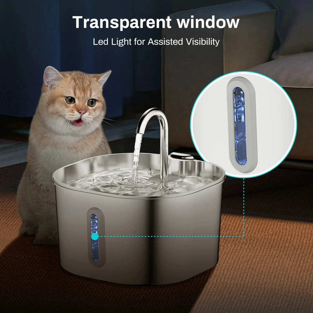 Zyfeeder 2.2L Automatic Cat or Dog Water Fountain Square, Stainless Fountain with Window（No 5V 1A Plug） - HYDE Ltd.
