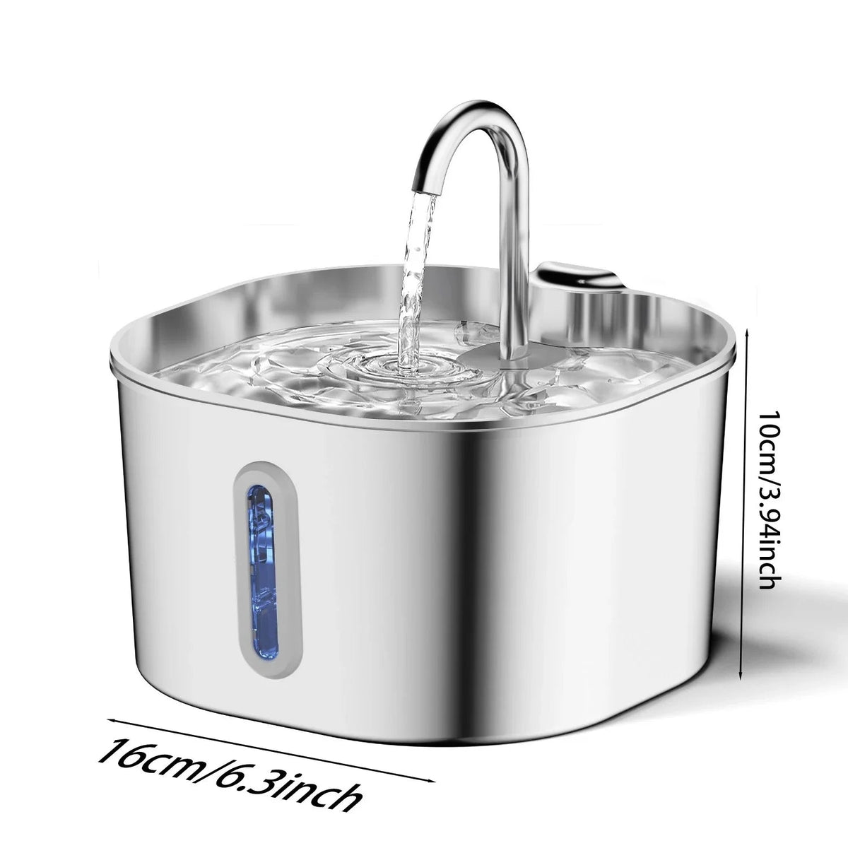 Zyfeeder 2.2L Automatic Cat or Dog Water Fountain Square, Stainless Fountain with Window（No 5V 1A Plug） - HYDE Ltd.